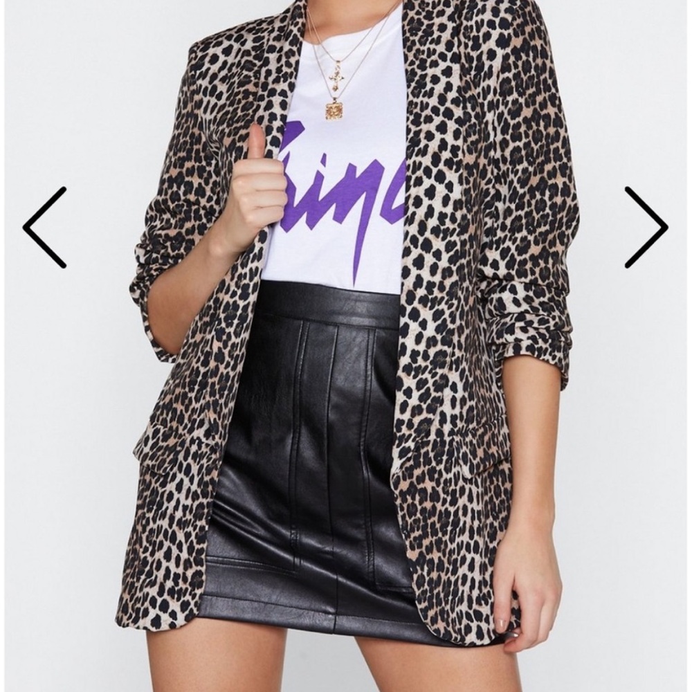Nasty Gal Leopard faux silk blazer NWT